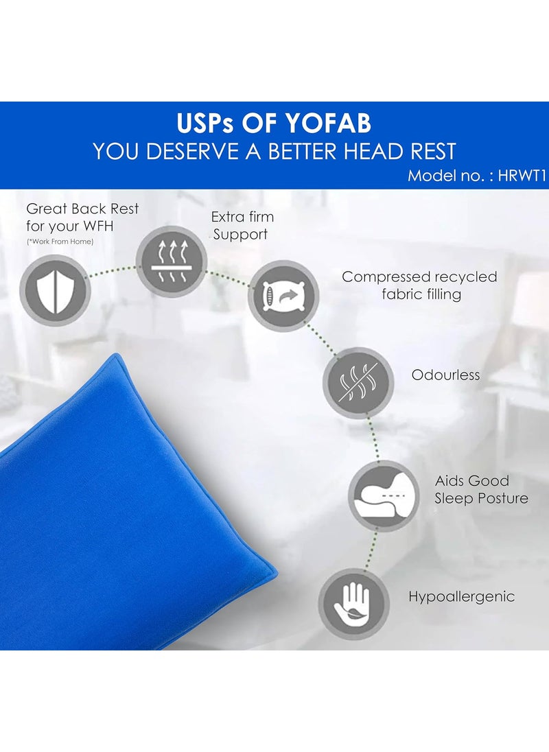 YOFAB Head Rest Pillow 66X38cm Extra Firm Support Compressed Fabric Filling Blue Small 25 in