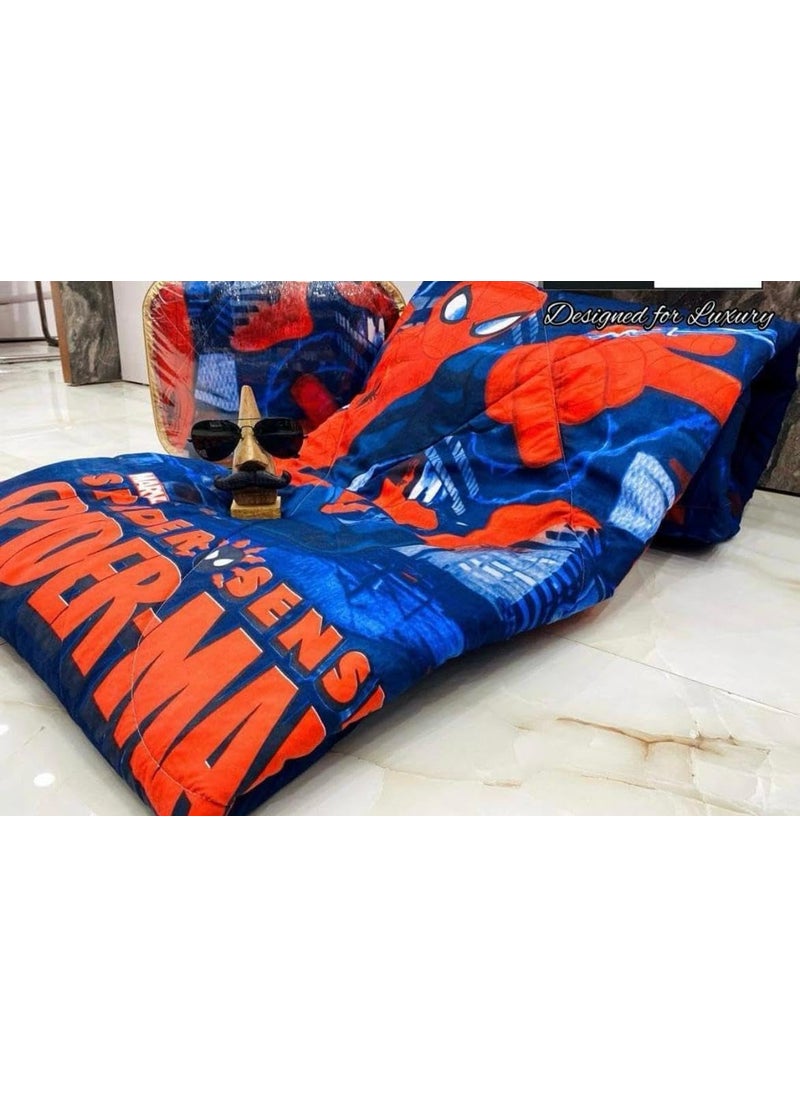 Helvetica UltraSoft Kids Comforter Cartoon Printed Glace Cotton Lightweight Reversible Duvet for Boys and Girls 60 x 90 Inches Spiderman