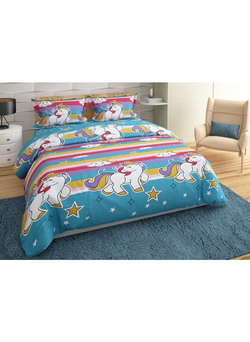 Harbell Home 350 TC Super Soft Kids Single Bed Reversible AC BlanketDuvet Comforter with 1 Kids Single Bed Matching Bedsheet 1 Pillow Cover Set of 3 Pieces Design 9