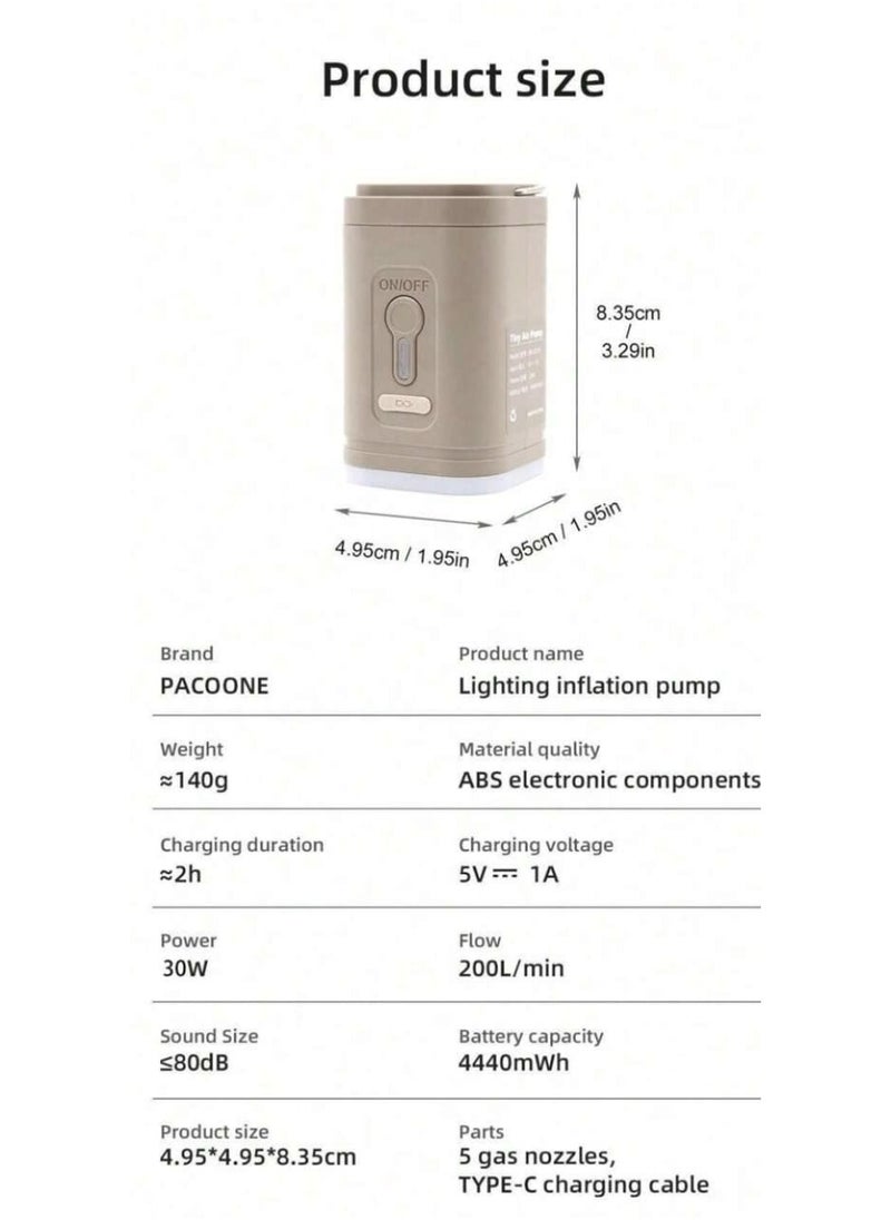 Portable multi-function air pump - safe and durable, smart lock anti-misstart, overheating protection, unique color is loved by young people. USB with 2-level brightness emergency light, tent hangin