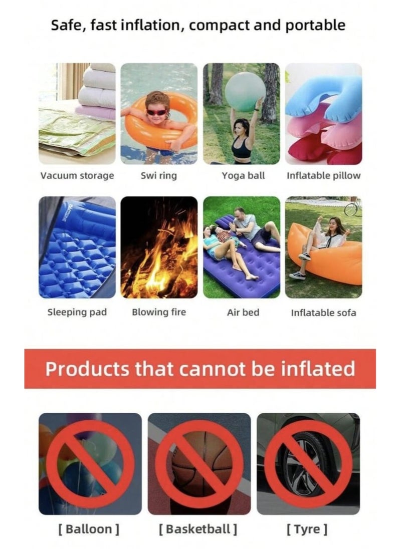 Portable multi-function air pump - safe and durable, smart lock anti-misstart, overheating protection, unique color is loved by young people. USB with 2-level brightness emergency light, tent hangin