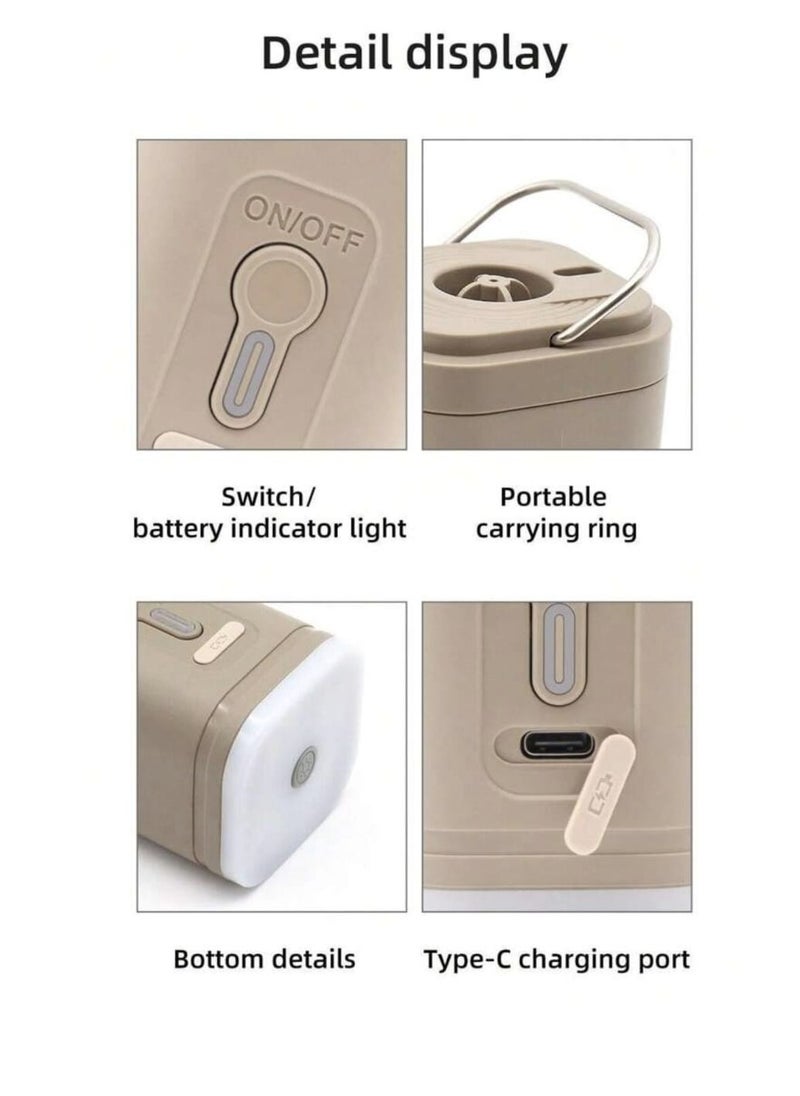 Portable multi-function air pump - safe and durable, smart lock anti-misstart, overheating protection, unique color is loved by young people. USB with 2-level brightness emergency light, tent hangin