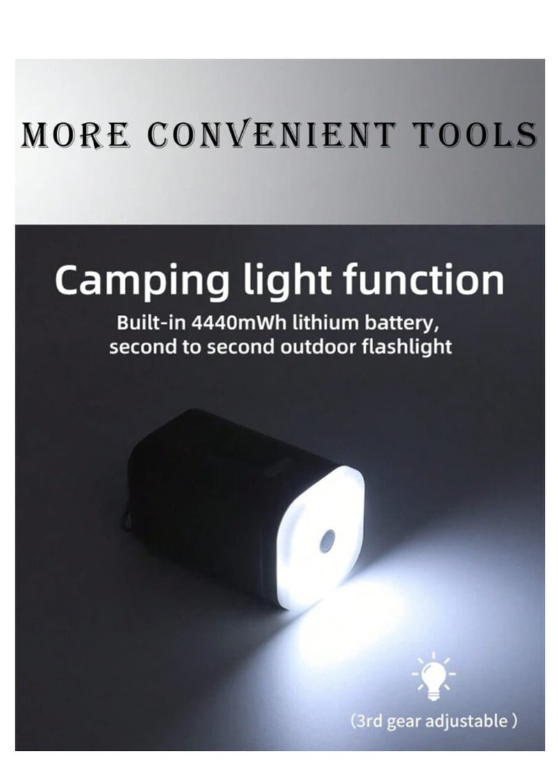 Portable multi-function air pump - safe and durable, smart lock anti-misstart, overheating protection, unique color is loved by young people. USB with 2-level brightness emergency light, tent hangin