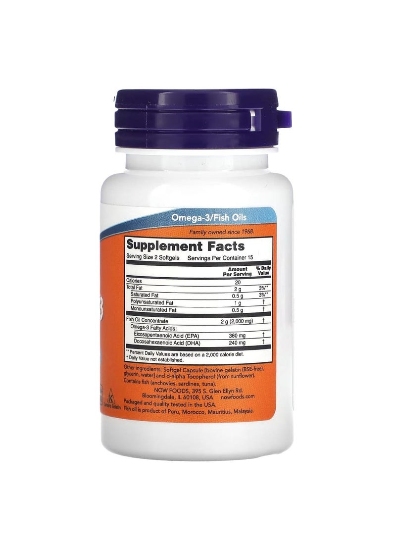 Omega 3 Fish Oil 1000 mg 30 Softgels 1000 Mg Per