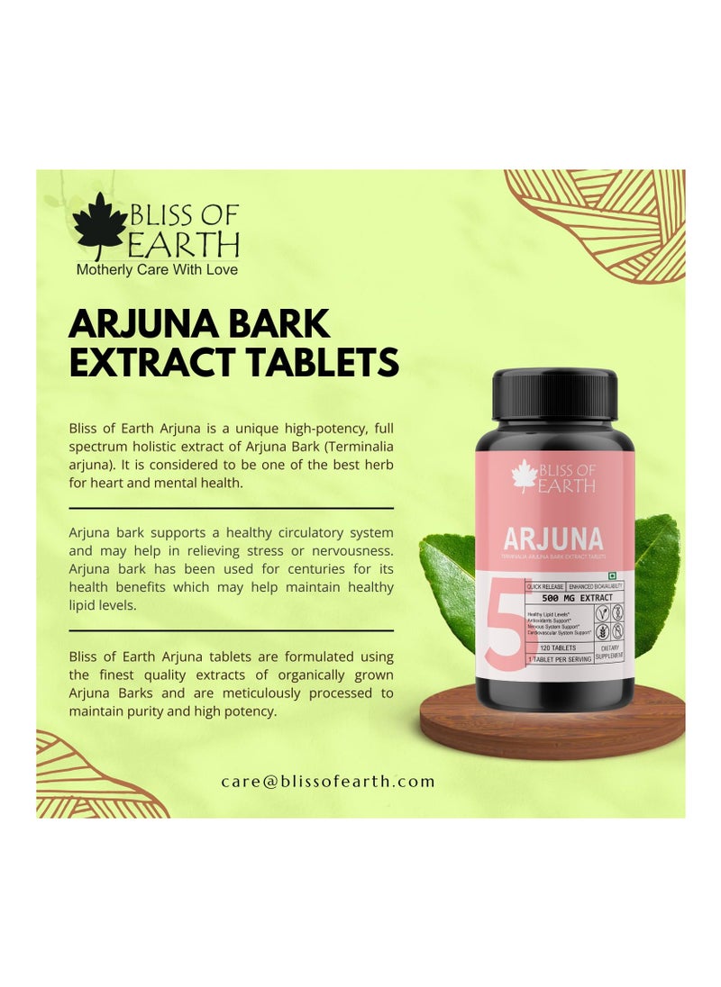 Bliss of Earth High Potency Terminalia Arjuna Bark Extract Tablets 500mg With Quick Release Enhanced Bioavailability For Heart Health Arjun Chhal Tablets 60 Tablets