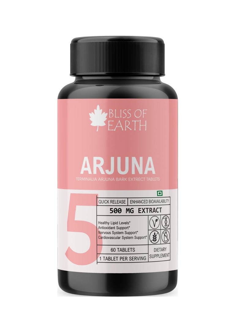 Bliss of Earth High Potency Terminalia Arjuna Bark Extract Tablets 500mg With Quick Release Enhanced Bioavailability For Heart Health Arjun Chhal Tablets 60 Tablets