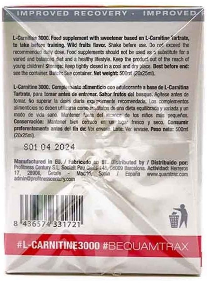 L-Carnitine 3000 Shot Mega doses - 25ml Pack of 20 Wild Fruits