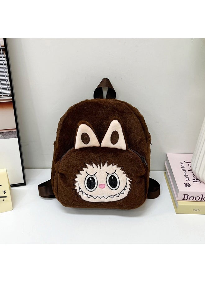 Kawaii Labubu Cartoon Plush Kids Backpack Brown