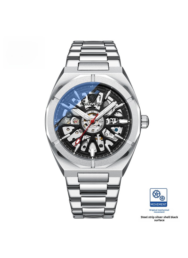 Sunrise Hollow Automatic Mens Mechanical WatchWhite shell and black face White shell and black face