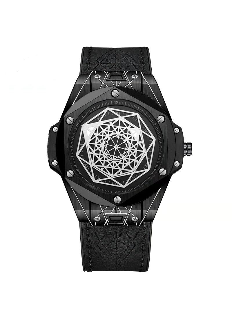 Mens Trendy Silicone Strap Mechanical Watch Black Shell black skin