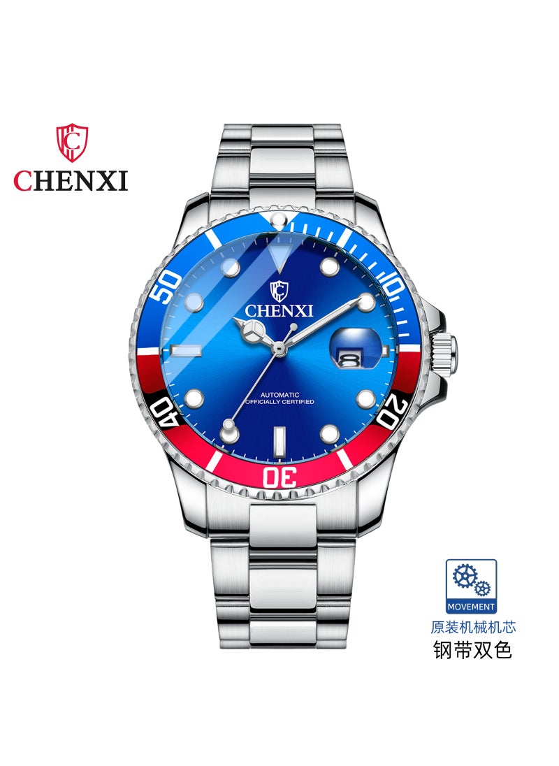 CHENXI Mens Automatic Mechanical Skeleton Watch Two-color steel strip