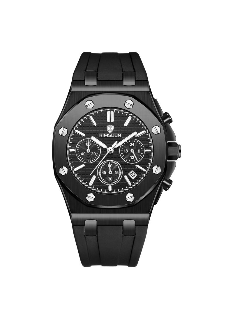 Modern Kingston Mens Chronograph Silicone Quartz Watch Black Shell black surface