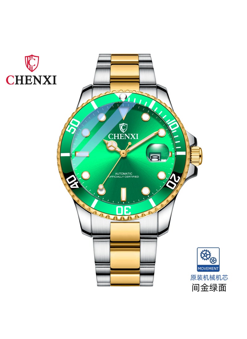 CHENXI Mens Automatic Mechanical Skeleton Watch Between the golden green surface