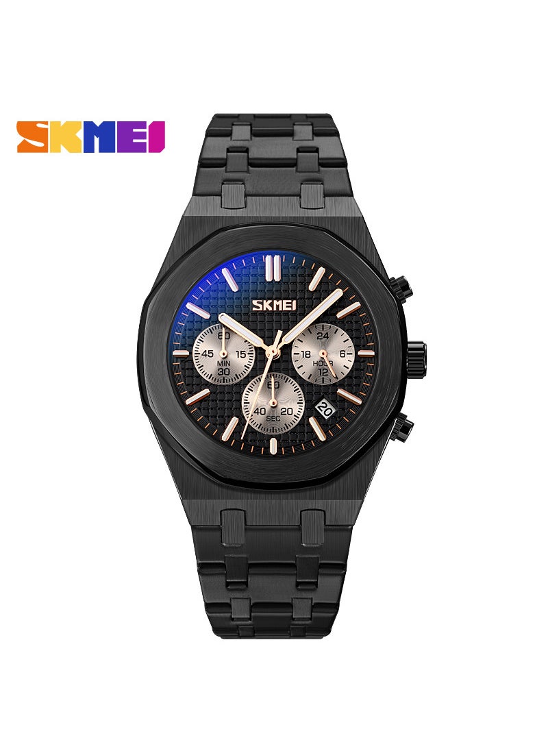 Stainless Steel Multifunctional Mens Watch Business Fashion Black Shell black face