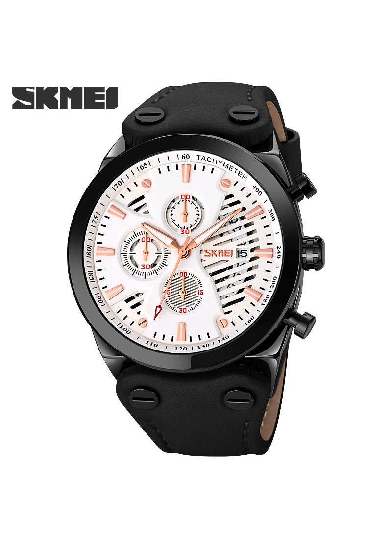 Hollow Dial Mens Multifunctional Watch Black with silver