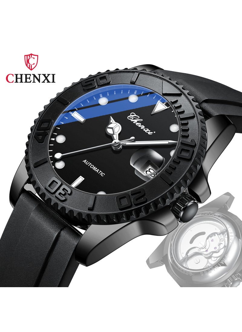 New Dawn Automatic Mechanical Mens Watch Calendar Luminous Waterproof Black black shell
