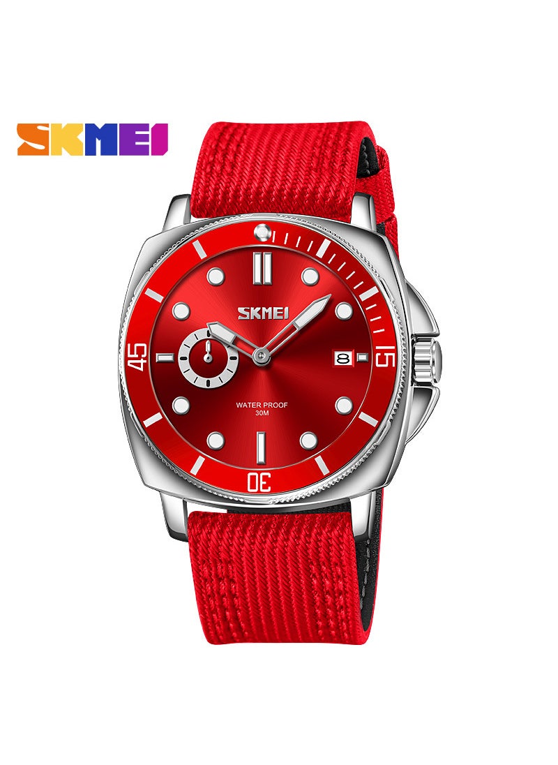 Mens Fashion Casual Watch, Simple Waterproof Quartz, Luminous Hands Nylon Strap Red