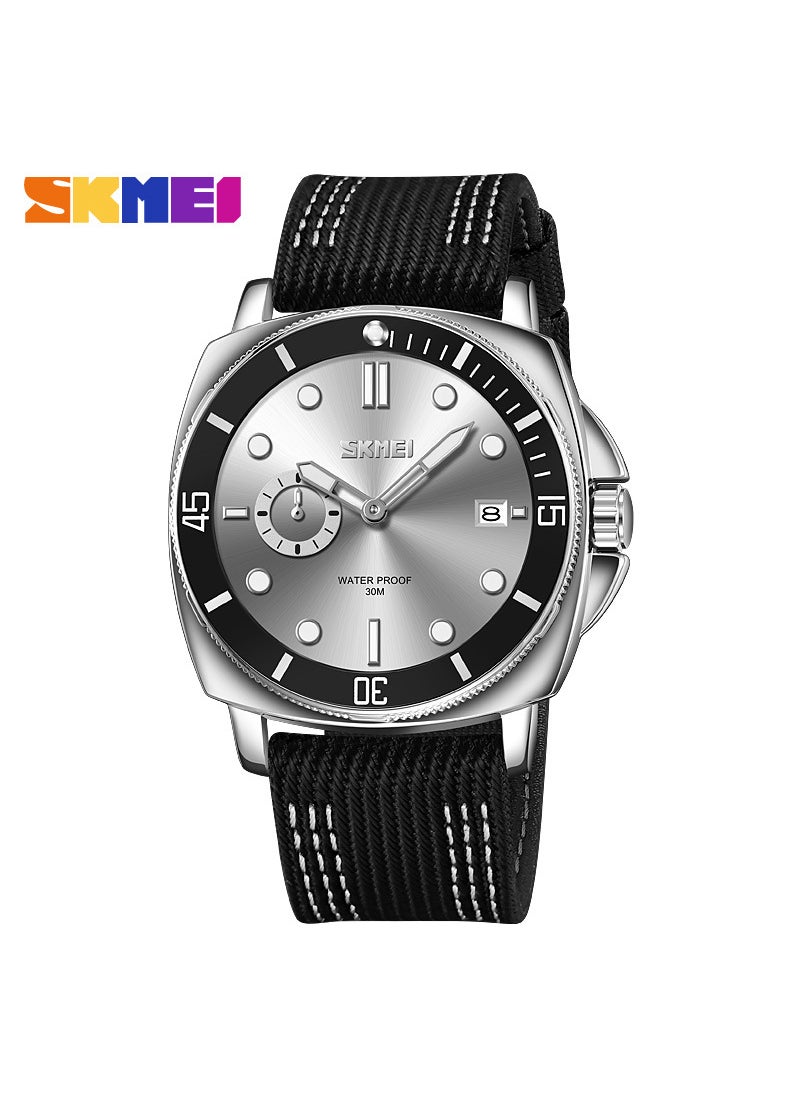 Mens Fashion Casual Watch, Simple Waterproof Quartz, Luminous Hands Nylon Strap Silver