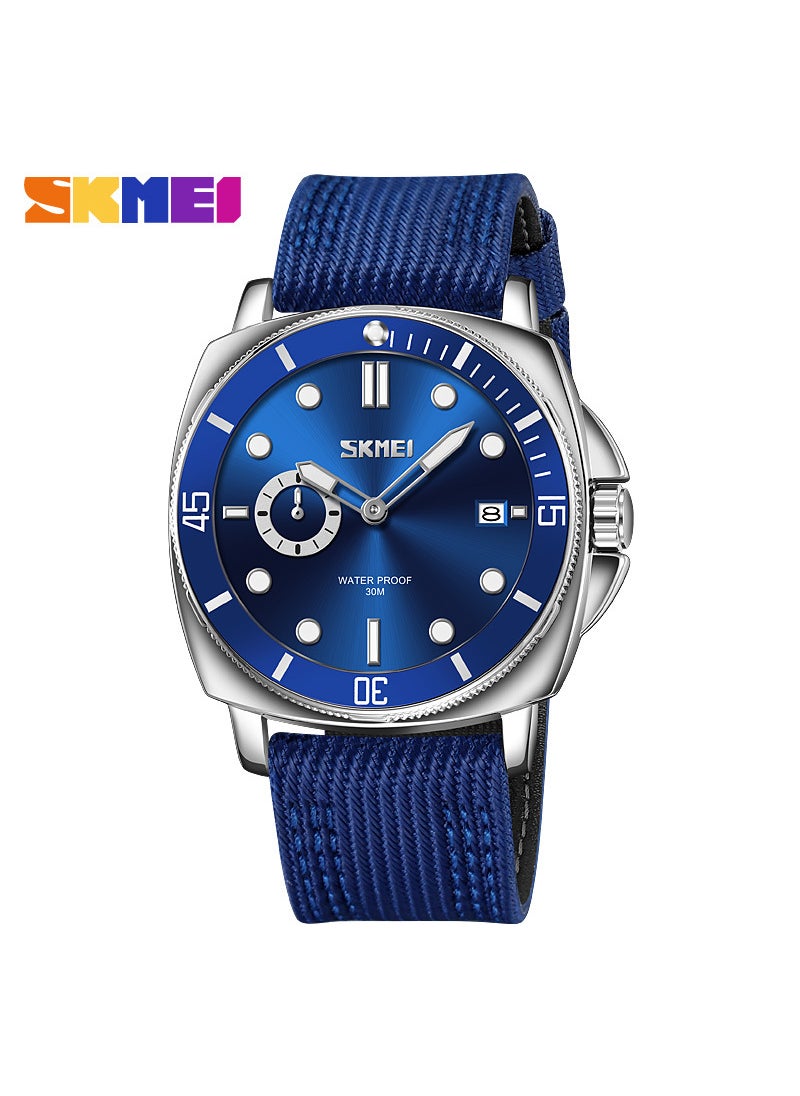 Mens Fashion Casual Watch, Simple Waterproof Quartz, Luminous Hands Nylon Strap Blue