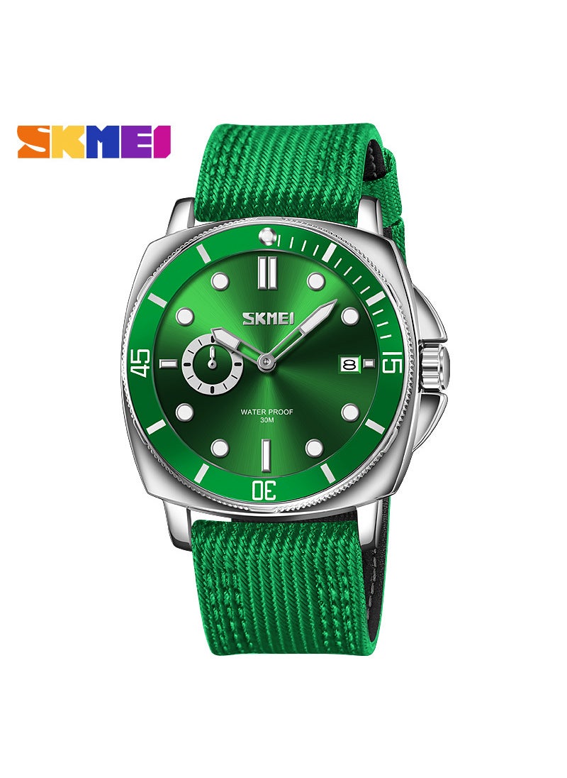Mens Fashion Casual Watch, Simple Waterproof Quartz, Luminous Hands Nylon Strap Green