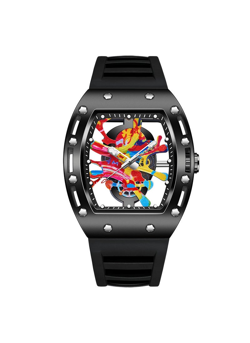Kingston Barrel-Shaped Quartz Watch for Men Black Shell black surface-Black Belt