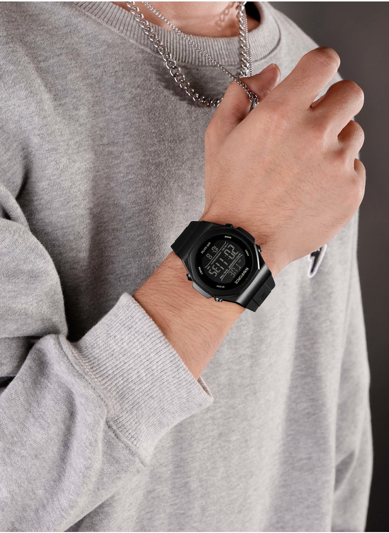 Fumed Silica Strap Multifunctional Digital LCD Wrist Watch For Men NF7117 B/B