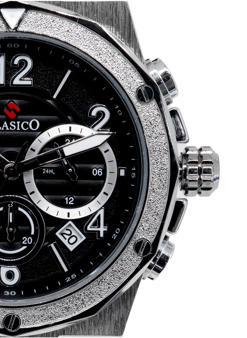 Fluxar 6-Hands Chronograph Watch – Silver Steel Chronograph Edition with Premium Silicon Strap – Elite Y121 Calibre Movement – Waterproof Design