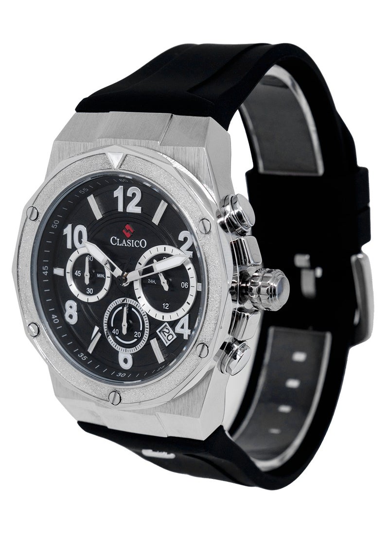 Fluxar 6-Hands Chronograph Watch – Silver Steel Chronograph Edition with Premium Silicon Strap – Elite Y121 Calibre Movement – Waterproof Design