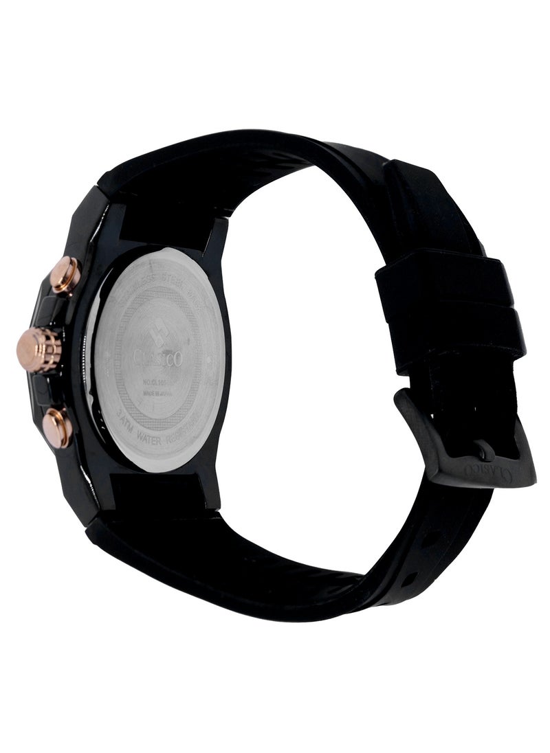 Fluxar 6-Hands Chronograph Watch – Midnight Black Chronograph Edition with Premium Silicon Strap – Elite Y121 Calibre Movement – Waterproof Design