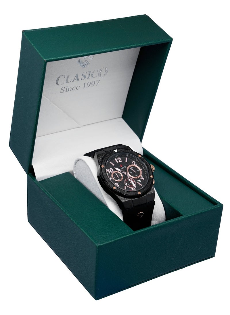 Fluxar 6-Hands Chronograph Watch – Midnight Black Chronograph Edition with Premium Silicon Strap – Elite Y121 Calibre Movement – Waterproof Design