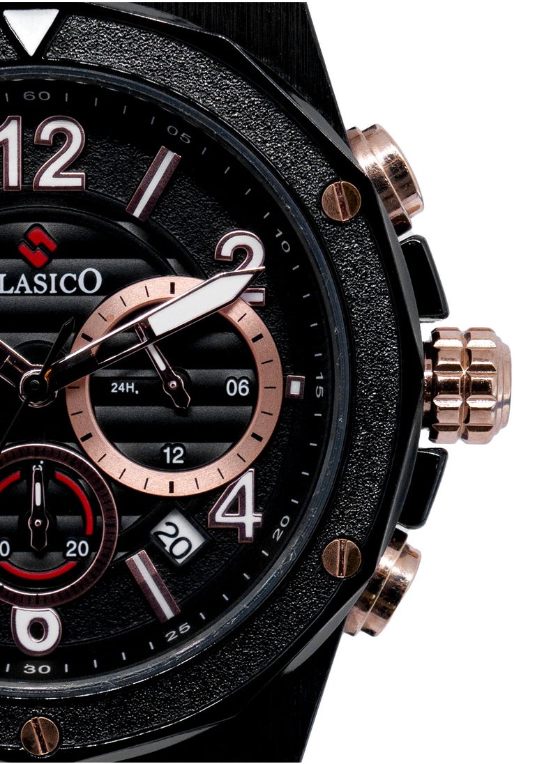 Fluxar 6-Hands Chronograph Watch – Midnight Black Chronograph Edition with Premium Silicon Strap – Elite Y121 Calibre Movement – Waterproof Design