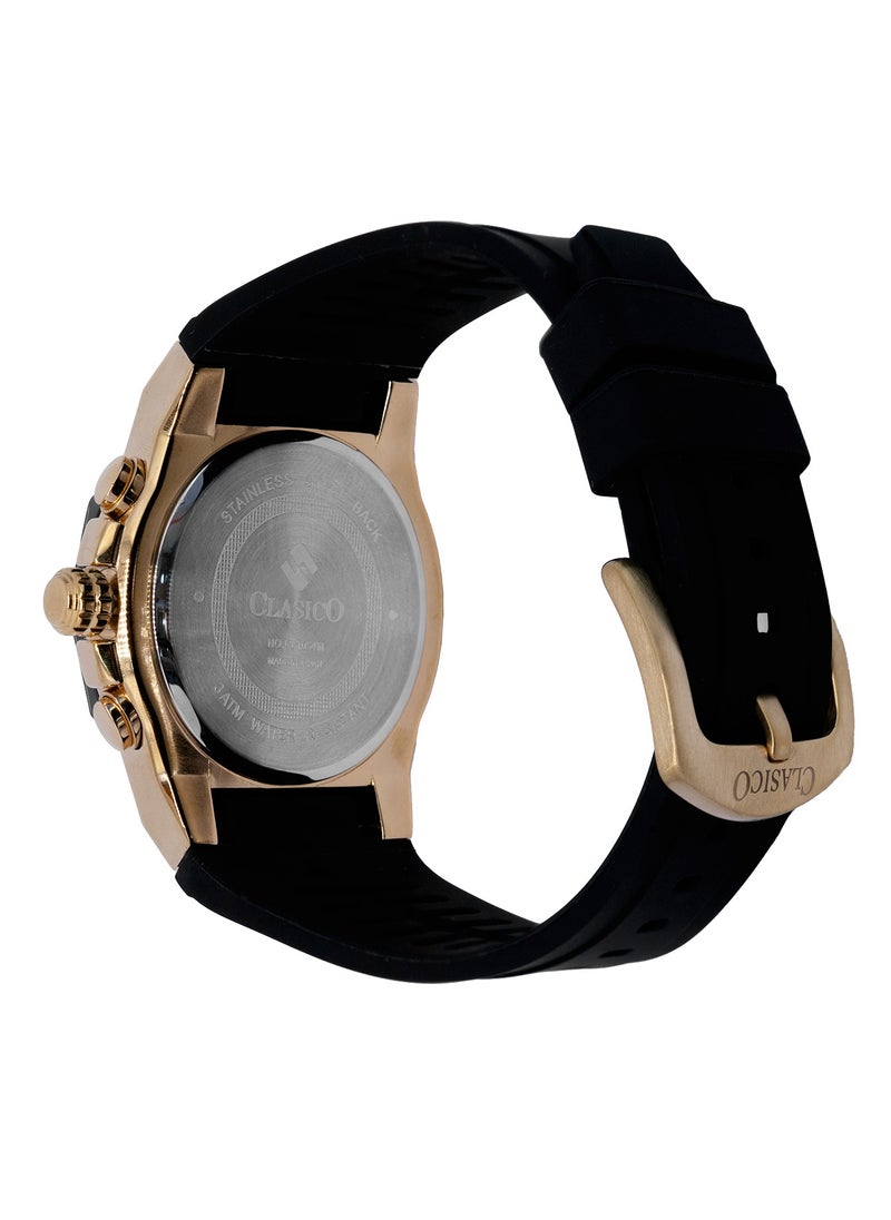 Fluxar 6-Hands Chronograph Watch – Black & Gold Chronograph Edition with Premium Silicon Strap – Elite Y121 Calibre Movement – Waterproof Design