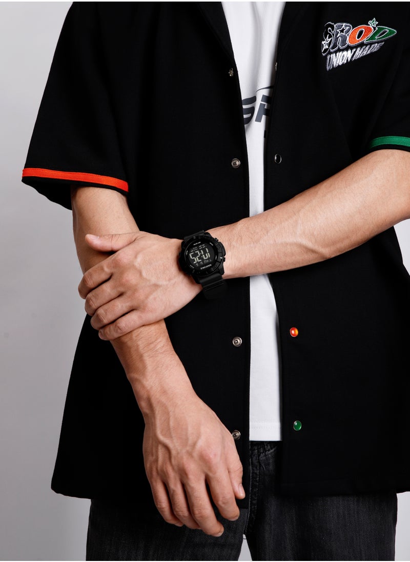Fumed Silica Strap Multifunctional Digital LCD Wrist Watch For Men NF7110 B/B/B