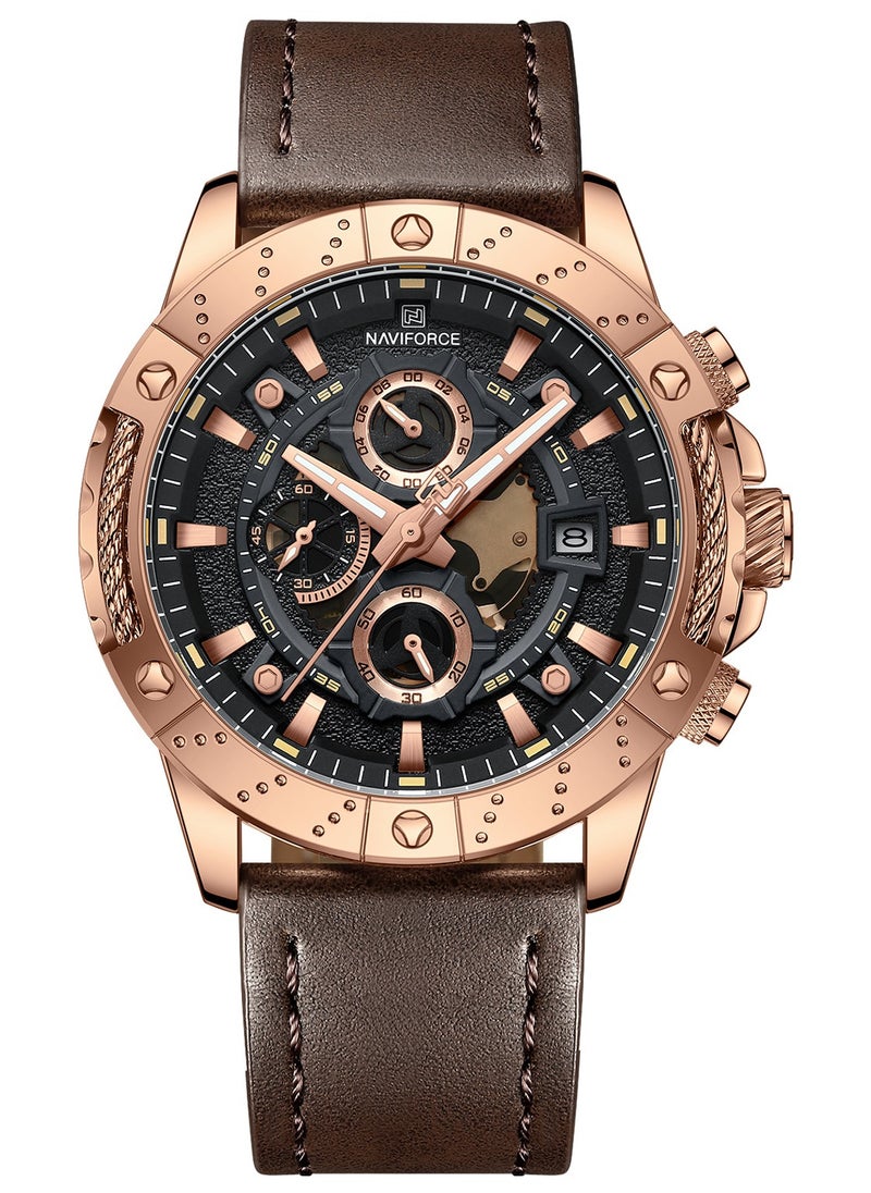 Genuine Leather Band Quartz Chronograph Wrist Watch For Men NF8055 RG/B/D.BN