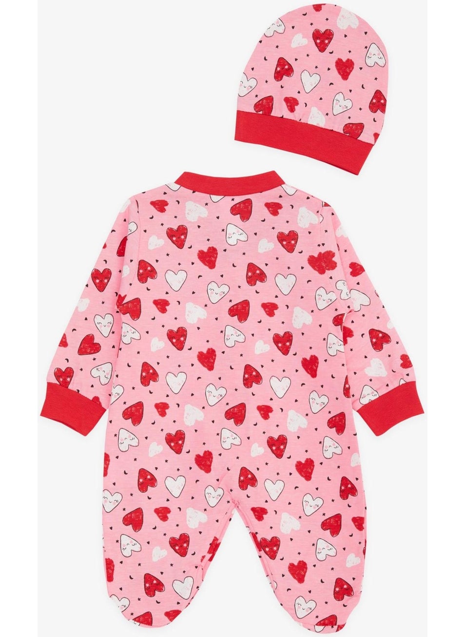 Baby Girl Booties Jumpsuit Colorful Smiley Face Patterned 0-3 Months-6 Months, Pink