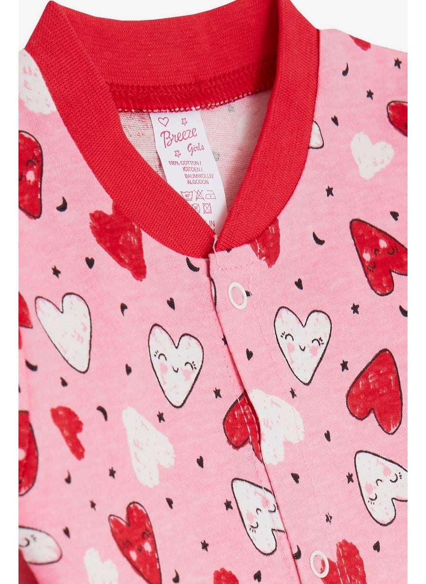 Baby Girl Booties Jumpsuit Colorful Smiley Face Patterned 0-3 Months-6 Months, Pink