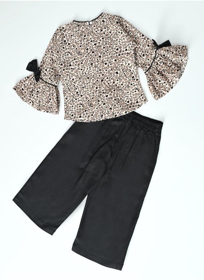 All-Over Heart Print Round Neck Top &  Trousers Co-Ord Sets by Styli