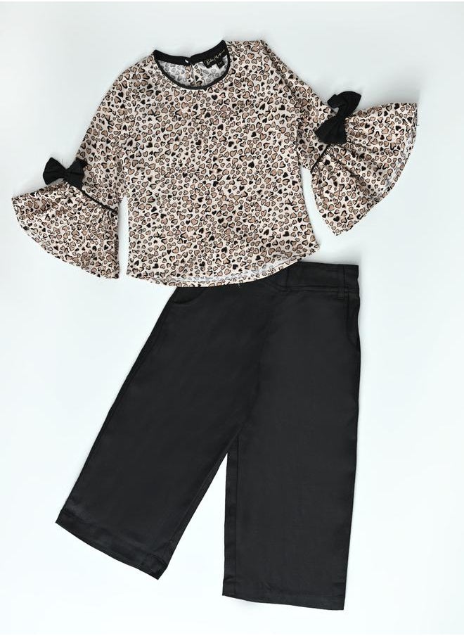 All-Over Heart Print Round Neck Top &  Trousers Co-Ord Sets by Styli