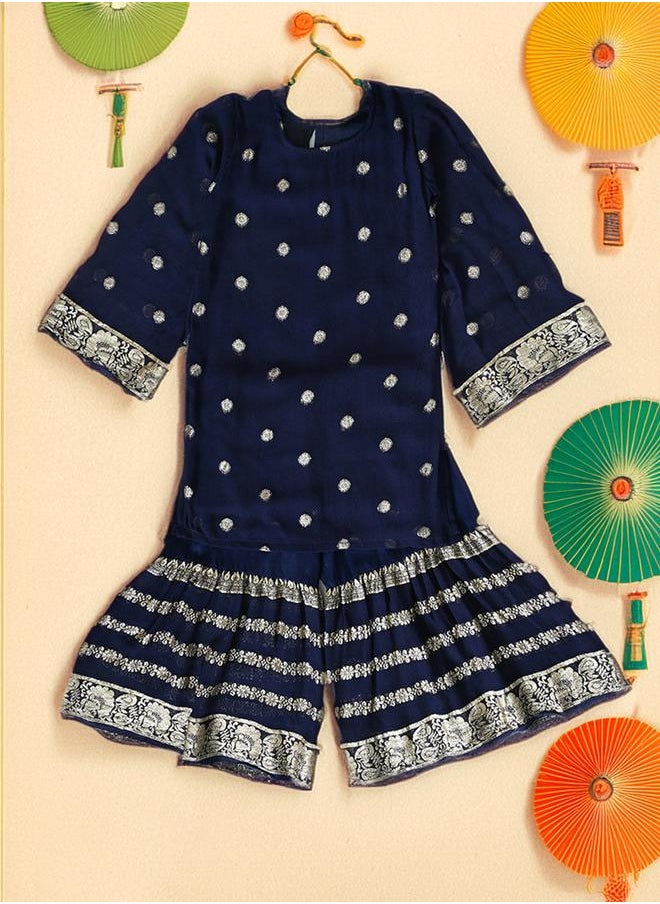 Printed Round Neck Kurta & Tiered Sharara Set by Styli