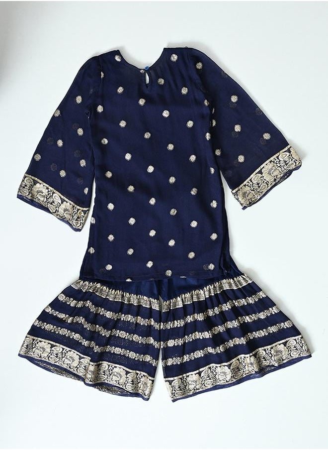 Printed Round Neck Kurta & Tiered Sharara Set by Styli