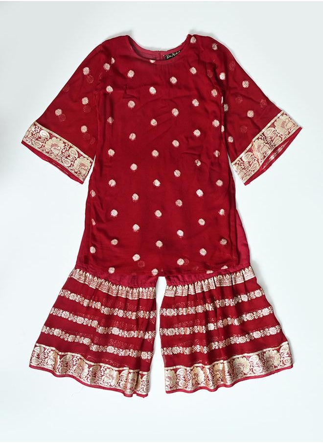 Printed Round Neck Kurta & Tiered Sharara Set by Styli