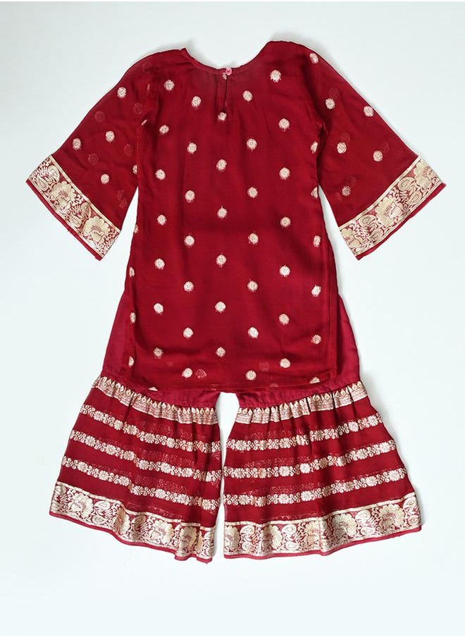 Printed Round Neck Kurta & Tiered Sharara Set by Styli