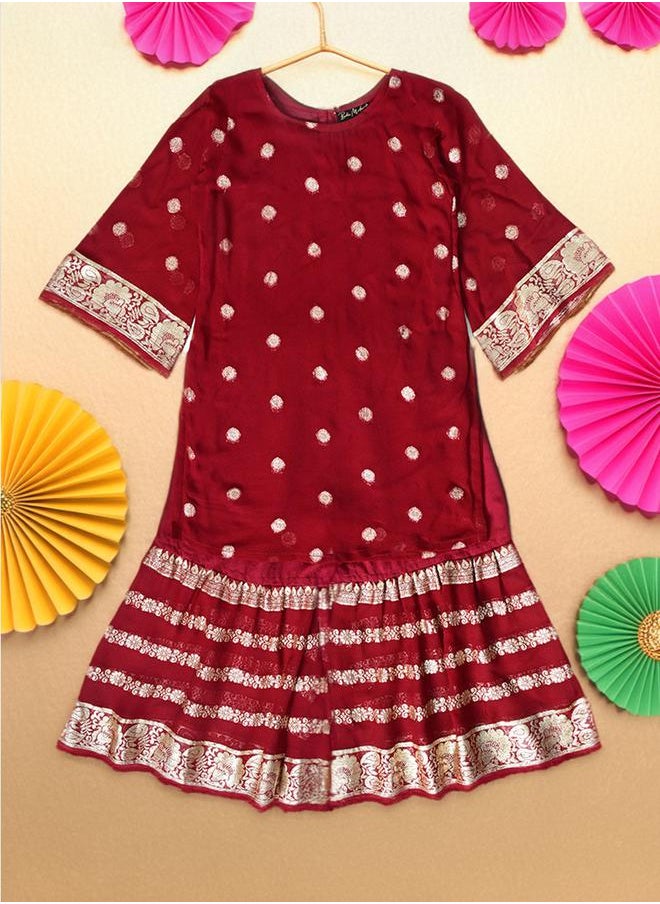 Printed Round Neck Kurta & Tiered Sharara Set by Styli