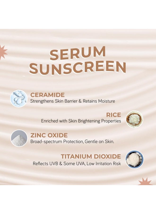 Sensisoothe Mineral Brightening Sunscreen Serum With Ceramides & Rice | Sunscreen For All Skin Types With Spf 50 Pa++++ | No White Cast, & Non-Comedogenic Sunscreen Dermatologist Tested-50Ml