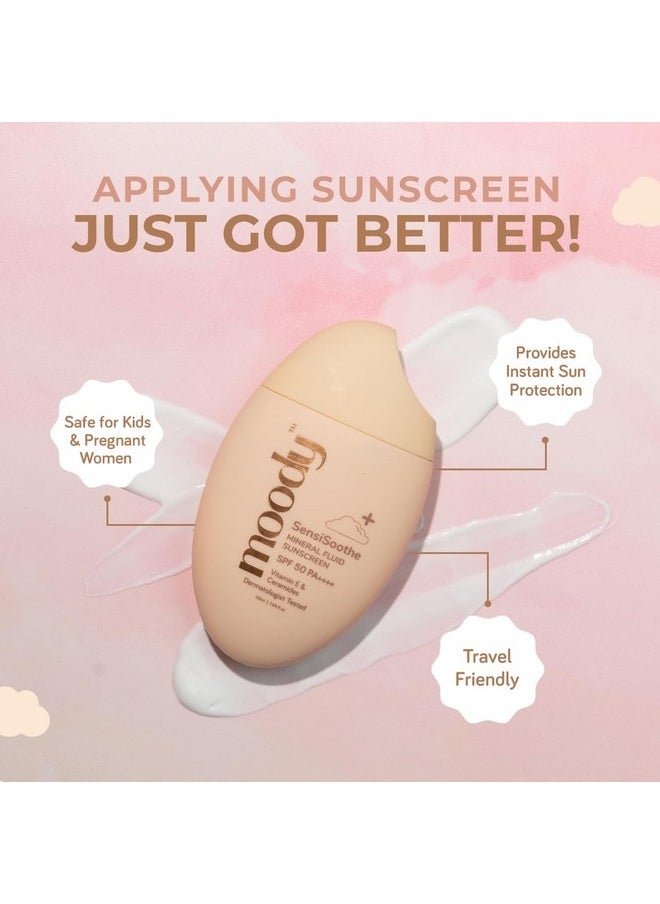 Sensisoothe Mineral Brightening Sunscreen Serum With Ceramides & Rice | Sunscreen For All Skin Types With Spf 50 Pa++++ | No White Cast, & Non-Comedogenic Sunscreen Dermatologist Tested-50Ml