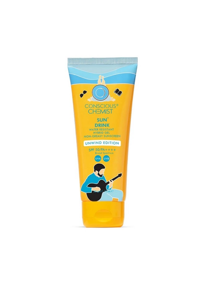 Sunscreen Spf 50 Pa++++ | 50G | Sunscreen Spf 50 For Dry Skin, Sunscreen For Dry Skin, Hybrid Gel With Ceramides, Uva/Uvb Protection, All Skin Types - Sun Drink (Unwind Edition)