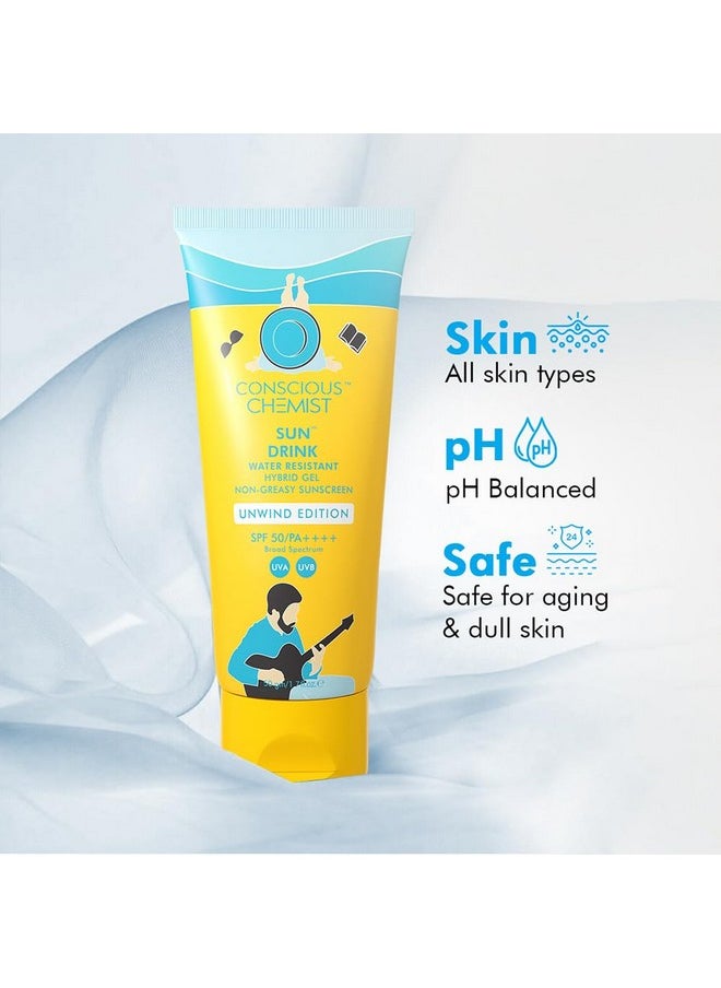 Sunscreen Spf 50 Pa++++ | 50G | Sunscreen Spf 50 For Dry Skin, Sunscreen For Dry Skin, Hybrid Gel With Ceramides, Uva/Uvb Protection, All Skin Types - Sun Drink (Unwind Edition)