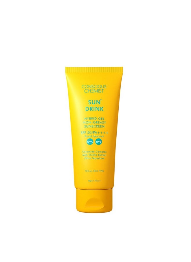 Sunscreen Spf 50 Pa++++ | 50G | Sunscreen Spf 50 For Dry Skin, Gel Sunscreen, Sunscreen For Dry Skin With Ceramide, Milk Thistle Extract & Olive Squalane, All Skin Type - Sun Drink