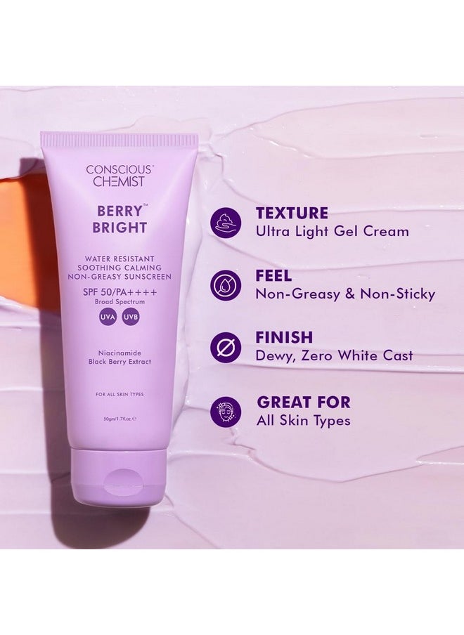Sunscreen Spf 50 Pa++++ | 50G | Sunscreen For Oily Skin, Niacinamide Sunscreen With Black Berry Extract, Hybrid Lightweight, Water Resistant, All Skin Types - Berry Bright