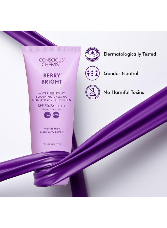 Sunscreen Spf 50 Pa++++ | 50G | Sunscreen For Oily Skin, Niacinamide Sunscreen With Black Berry Extract, Hybrid Lightweight, Water Resistant, All Skin Types - Berry Bright
